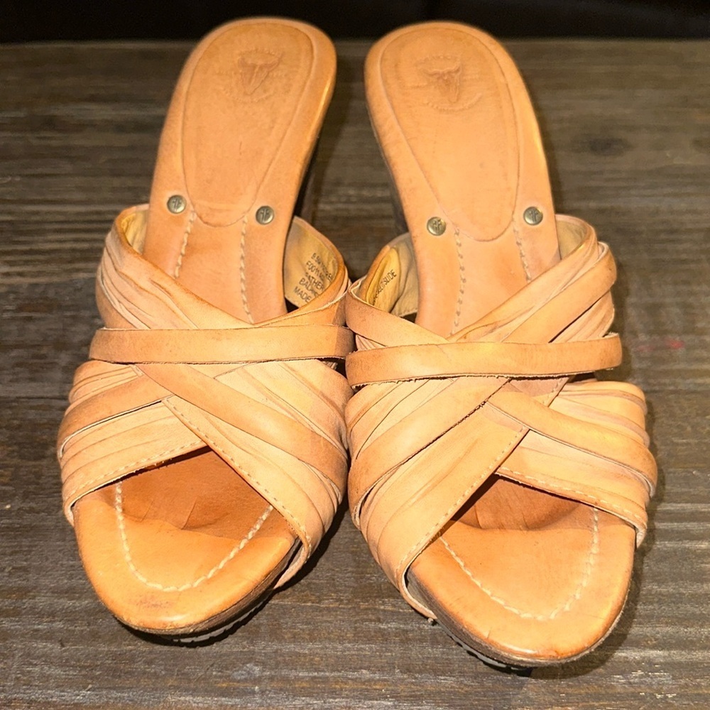 Frye Reese Multi Slide Leather Heeled Platform Sandals Size 7M Boho Boho Chic